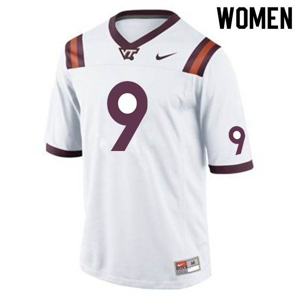 Women #9 Luke Bussel Virginia Tech Hokies College Football Jerseys Sale-White